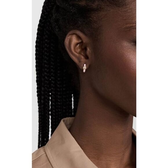 Tory Burch Kira Silver and Green Enamel Huggie Earrings - Picture 4 of 4